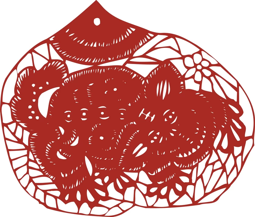 中国风中式传统喜庆民俗人物动物窗花剪纸插画边框AI矢量PNG素材【467】